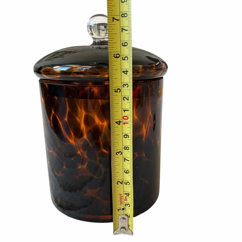 Jonathan Adler Brown Tortoise Shell Glass Canister Jar w/ Lid 7in Chic Decor NEW